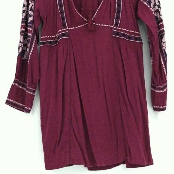 FREE PEOPLE Womens Size XS Wine Purple All My Life Embroidered Mini Dress Boho - Picture 5 of 10